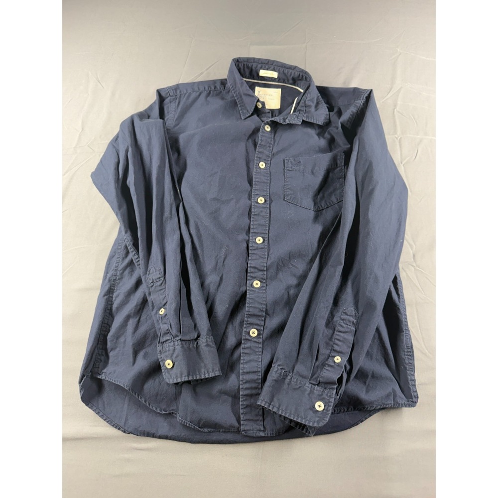American Eagle Outfitters Shirt Mens M Athletic Fit Navy Blue Cotton Button Up